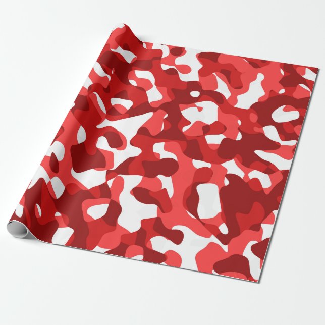 Papel De Regalo Patrón de impresión de camuflaje rojo y blanco (Desenrollado)
