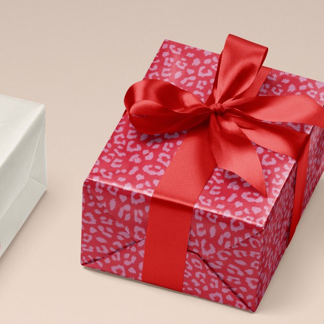 Papel De Regalo Patrón de impresión de leopardo rosa y rojo (pink on red leopard print gift wrapping paper roll)
