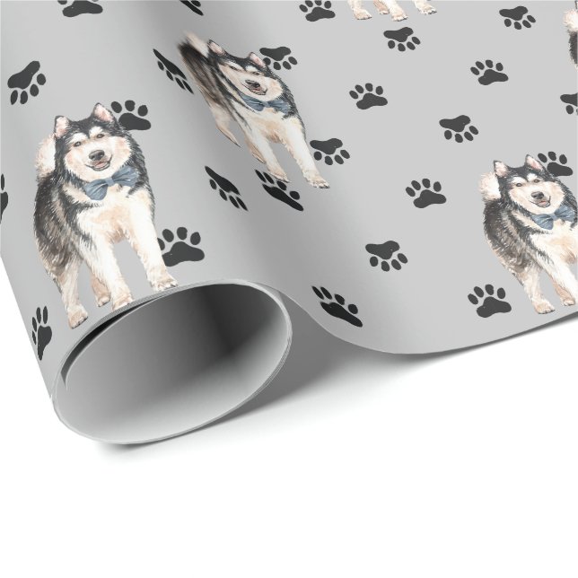 Papel De Regalo Patrón de impresión de pata de perro malamuta en p (Esquina del rollo)