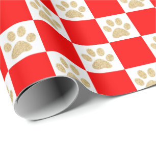 Papel De Regalo Patrón de impresión rojo de Purpurina de oro corto