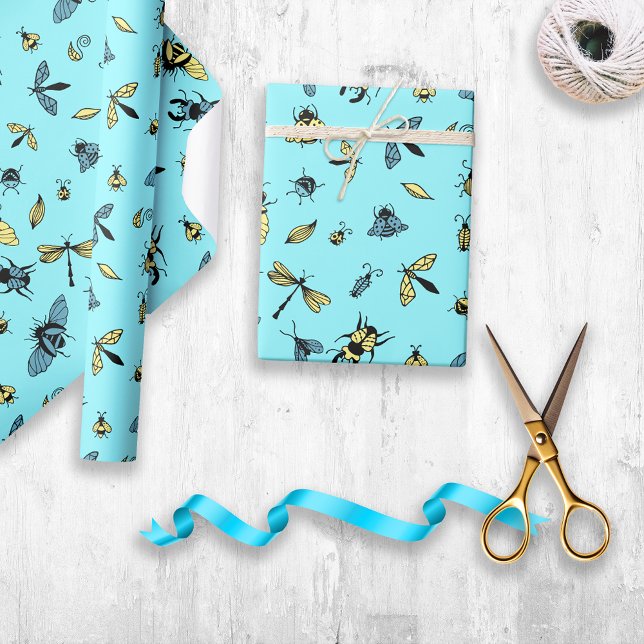 Papel De Regalo Patrón de insectos | Azul claro (Subido por el creador)