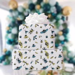 Papel De Regalo Patrón de insectos | Blanco