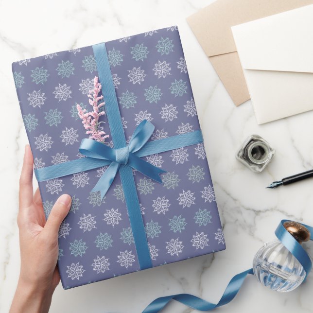 Papel De Regalo Patrón de invierno Copos de nieve azules y blancos (Regalar)