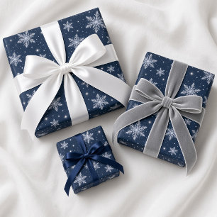 Papel De Regalo Patrón de invierno de copos de nieve plateados en