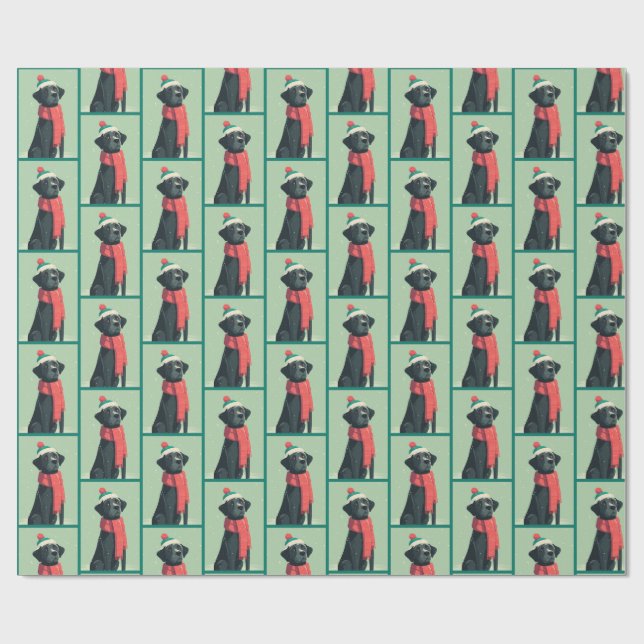 Papel De Regalo Patrón de invierno de Labrador Negro (Superficie plana)