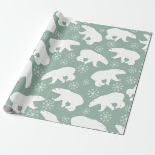 Papel De Regalo Patrón de invierno de los osos polares verdes y bl
