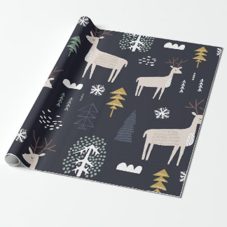 Papel De Regalo Patrón de invierno de reno escandinavo azul marino