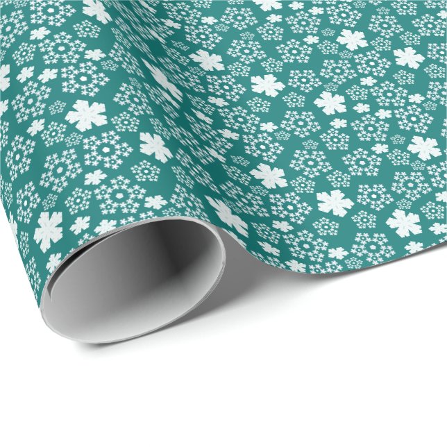 Papel De Regalo Patrón de invierno estrella verde azulada y copo d (Esquina del rollo)