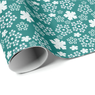 Papel De Regalo Patrón de invierno Estrella verde azulada y copos