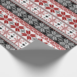 Papel De Regalo Patrón de Isla Feria de Invierno Rojo y Negro