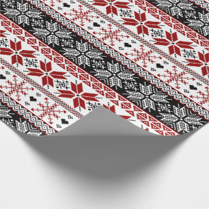 Papel De Regalo Patrón de Isla Feria de Invierno Rojo y Negro