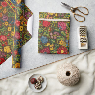Papel De Regalo Patrón de jardín botánico antiguo vibrante