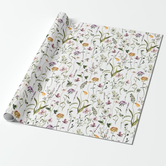 Papel De Regalo Patrón de jardín de flores silvestres (Desenrollado)