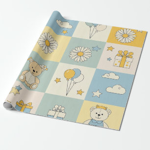 Papel De Regalo Patrón de jardín de margaritas de osito de peluche