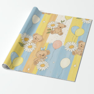 Papel De Regalo Patrón de jardín de margaritas de osito de peluche