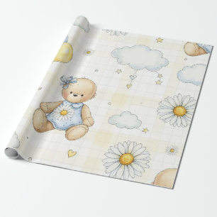 Papel De Regalo Patrón de jardín de margaritas de osito de peluche