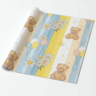 Papel De Regalo Patrón de jardín de margaritas de osito de peluche