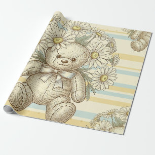 Papel De Regalo Patrón de jardín de margaritas de osito de peluche