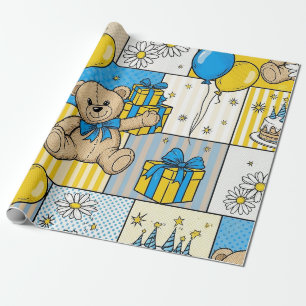 Papel De Regalo Patrón de jardín de margaritas de osito de peluche