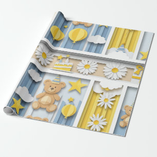 Papel De Regalo Patrón de jardín de margaritas de osito de peluche