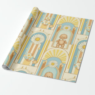 Papel De Regalo Patrón de jardín de margaritas de osito de peluche