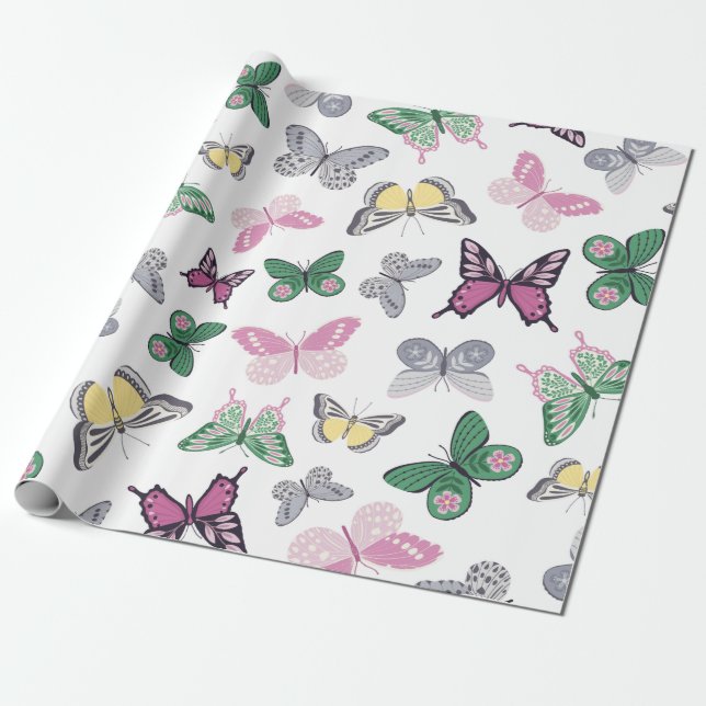 Papel De Regalo Patrón de jardín de mariposa acuático (Desenrollado)