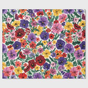 Papel De Regalo Patrón de jardín floral de pensamientos brillantes