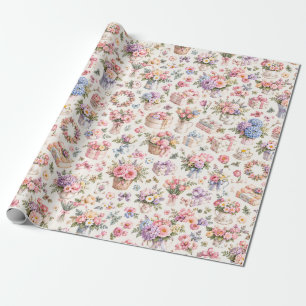 Papel De Regalo Patrón de jardín floral vintage Rosas románticas
