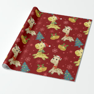 Papel De Regalo Patrón de jirafa de Navidades curos
