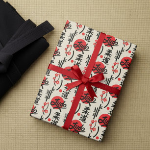 Papel De Regalo Patrón de Judo - Cinturón Negro, Kanji y Sol