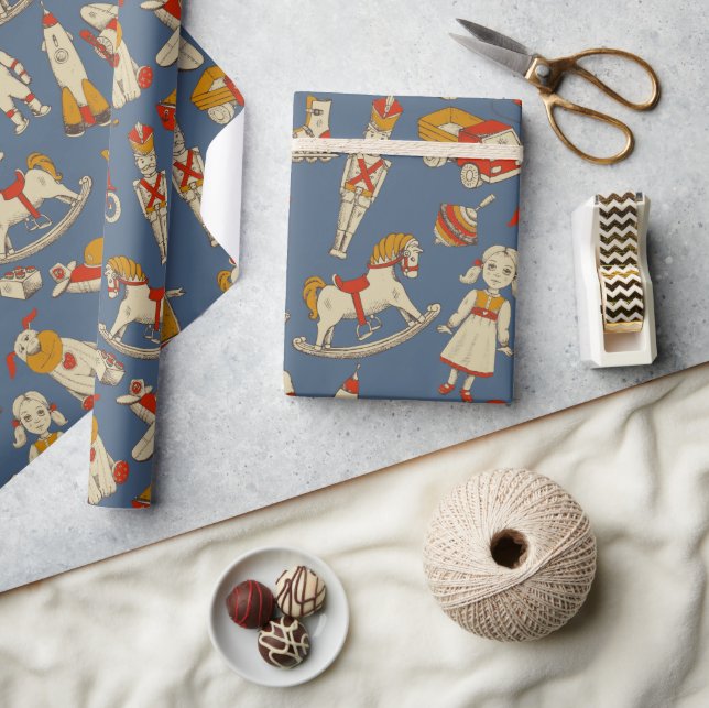 Papel De Regalo Patrón de juguete de época rojo/dorado ID783 (Artesanía)