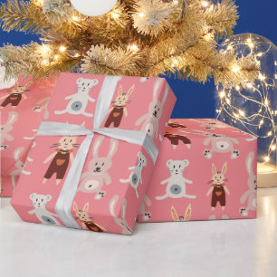 Papel De Regalo Patrón de juguete de gato de oso rosado para niños