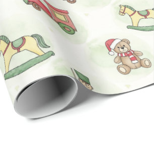 Papel De Regalo Patrón de juguete navideño vintage   Festivo meced