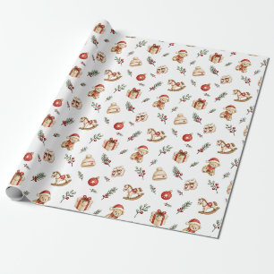 Papel De Regalo Patrón de juguetes de acuarela roja y verde lindo