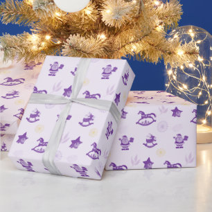 Papel De Regalo Patrón de Juguetes Purple Vintage de Navidad