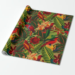 Papel De Regalo Patrón de jungla de loros tropicales antiguos