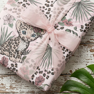 Papel De Regalo Patrón de Jungla Infantil Safari Rosa Leopardo Fem