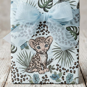 Papel De Regalo Patrón de Jungla para Niños Safari Azul de Leopard