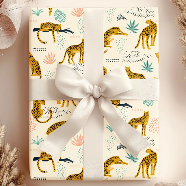 Papel De Regalo Patrón de jungla tropical africana de gatos leopar (Subido por el creador)