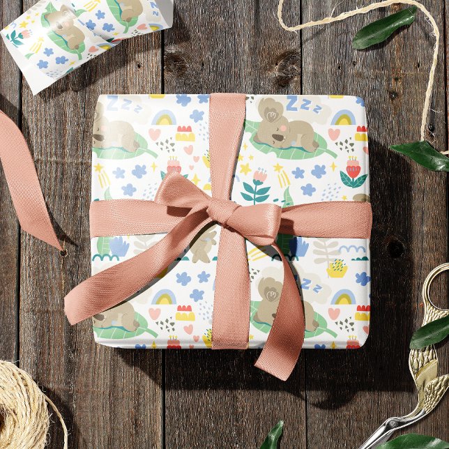 Papel De Regalo Patrón de Koala lindo con nombre de niña pequeña e (Subido por el creador)