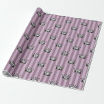 Papel De Regalo Patrón de la Corona de Vintage malva y negra<br><div class="desc">Coronas vintage con temática de parís morado y negro y papel de envoltura con rayas.</div>