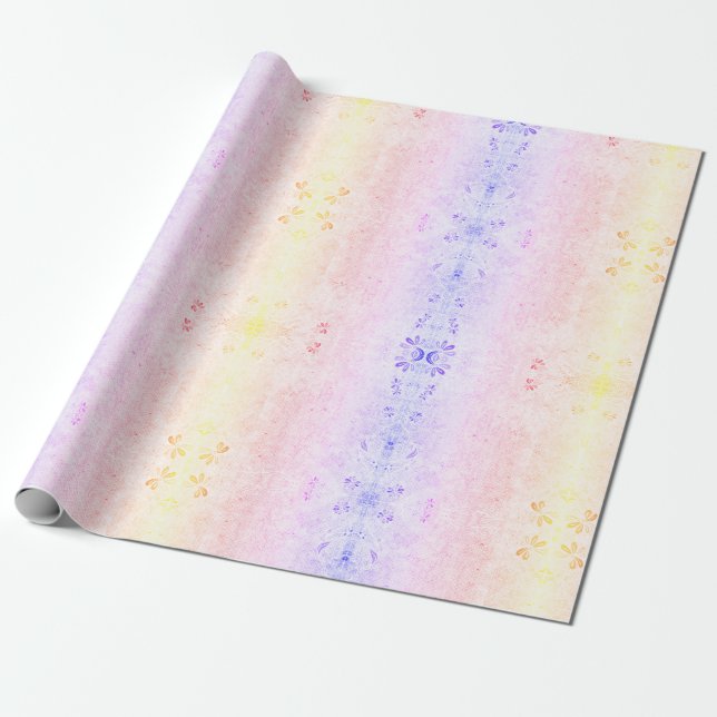 Papel De Regalo Patrón de la libélula arcoiris del Pastel Boho (Desenrollado)