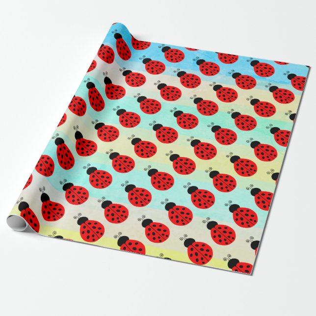 Papel De Regalo Patrón de la Pequeña Ladybug Negra Roja (Desenrollado)