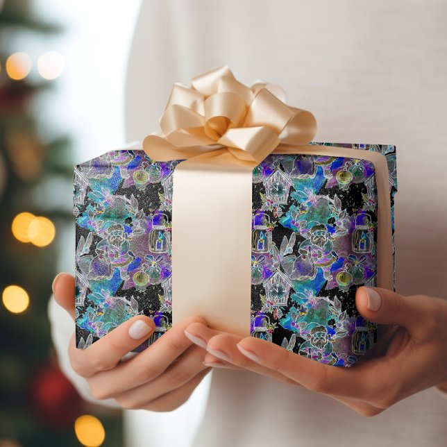 Papel De Regalo Patrón de la víspera de Neon Glow Navidades de luz (Subido por el creador)