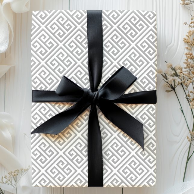 Papel De Regalo Patrón de laberinto de llave griega gris chic (Subido por el creador)