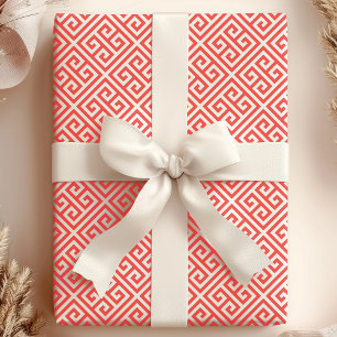 Papel De Regalo Patrón de laberinto de llave griega roja y blanca