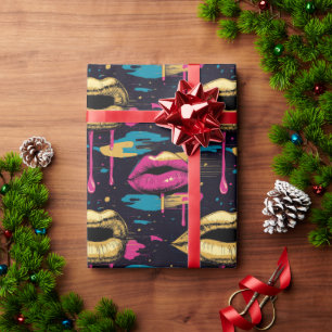 Papel De Regalo Patrón de labios audaces de arte pop con gotas vib
