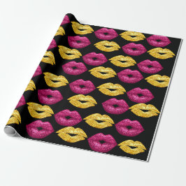 Papel De Regalo Patrón de labios rosados y dorados sexy