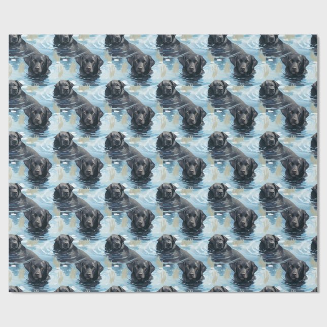 Papel De Regalo Patrón de Labrador Negro Nadando (Superficie plana)