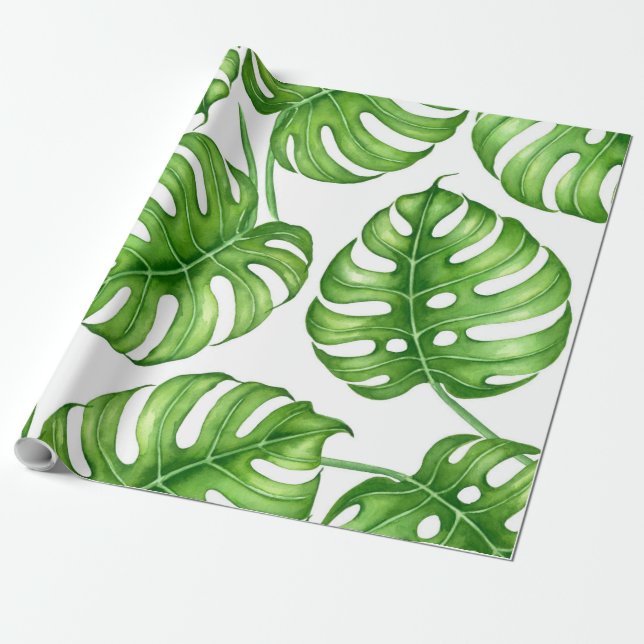 Papel De Regalo Patrón de las acuarelas de Monstera (Desenrollado)